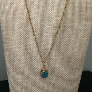 Natural Blue Banded Stone | Gold Tone Chain | Unique Gemstone